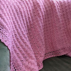Hand Knitted Pink Cotton Baby Blanket.
